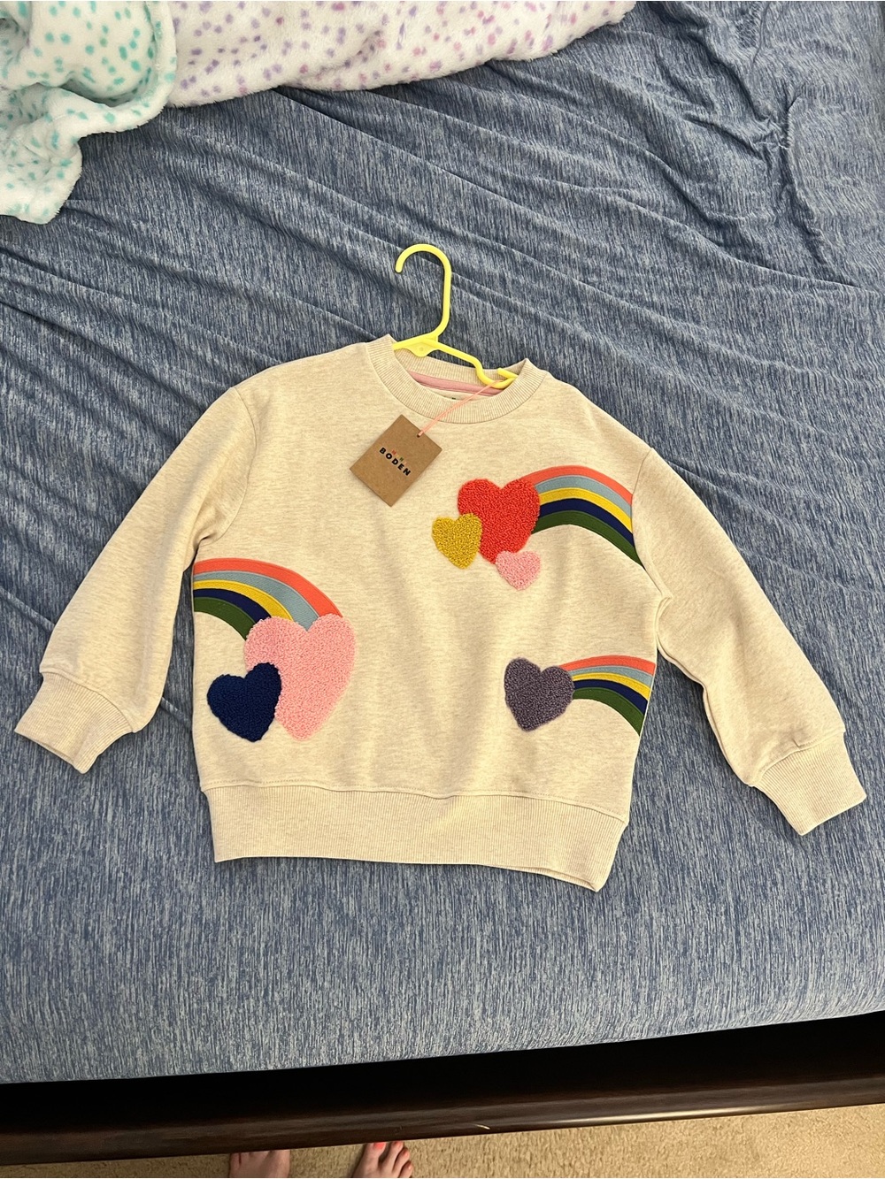 Mini Boden Rainbow Heart Chenille Sweatshirt Girls 4-5